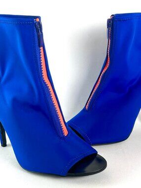 Blue Aldo peep-toe ankle boots stiletto heel with coral zipper highlight